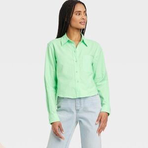 Universal Thread Light Green Button-Down Cropped Shirt -‎ Size Large